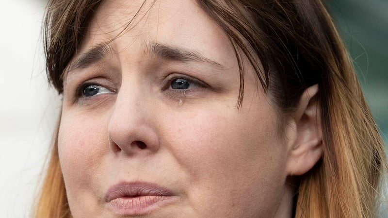 Annie Lafferty (25), speaking to media outside court after the sentence hearing for her father Maurice Lafferty. Photograph: Collins Courts.