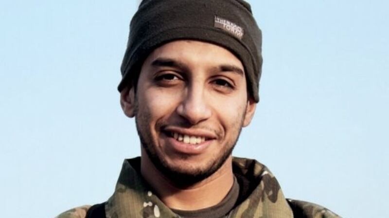 An undated photograph of a man described as Abdelhamid Abaaoud that was published in Islamic State’s online magazine “Dabiq”. Photograph: Reuters