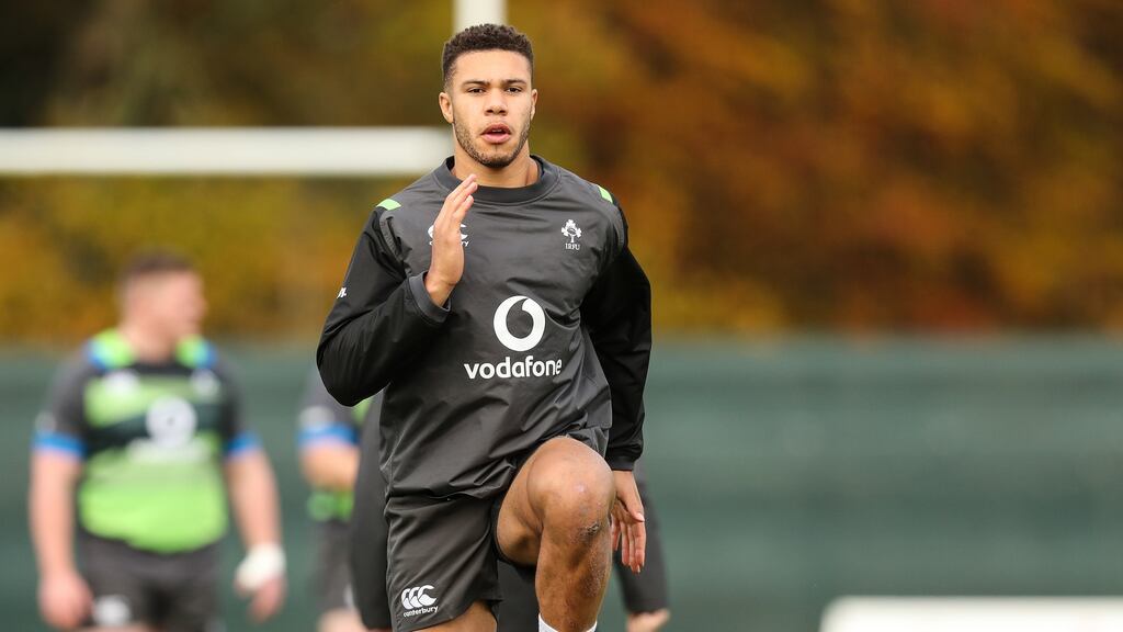 Adam Byrne during an Irish training session at Carton House, Kildare. Photograph: Billy Stickland/Inpho