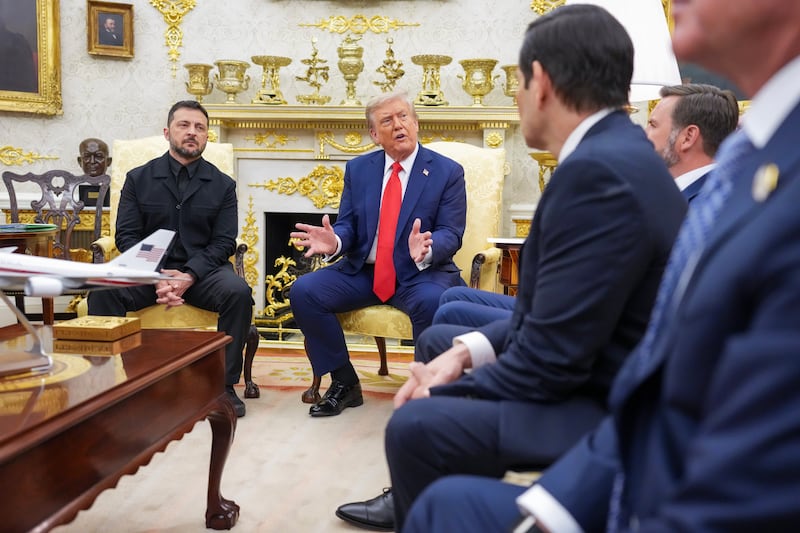 US president Donald Trump answers questions from reporters alongside President Volodymyr Zelenskiy of Ukraine in the Oval Office of the White House last August. Photograph: Doug Mills/The New York Times