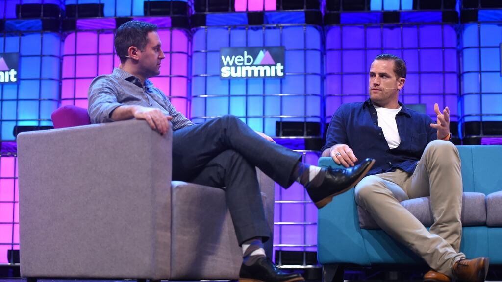 Jamie Heaslip, right, Leinster Rugby, is interviewed by Ian Prior on the Centre Stage: “The France game with all that support was the most mental scene I’ve ever been involved in.”