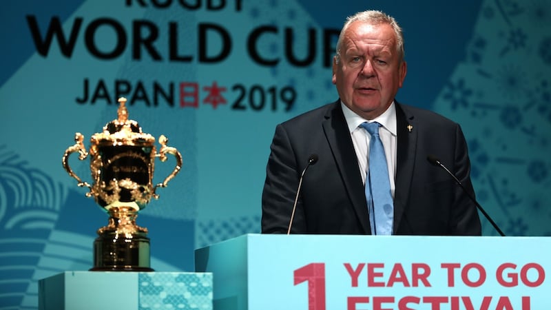 World Rugby Chairman Bill Beaumont with the Webb Ellis Cup a year ahead of of the 2019 World Cup. Photograph: Behrouz Mehri/AFP/Getty