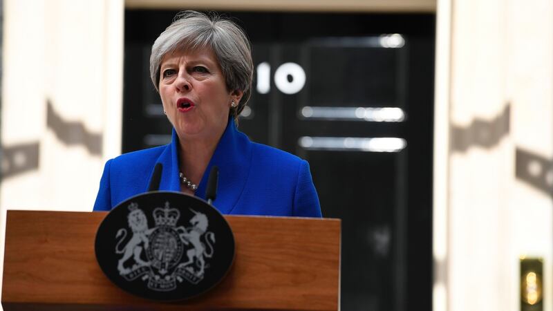 Britain’s prime minister  Theresa May delivers a statement outside 10 Downing Street in central London. Photograph:  Justin Tallis/AFP/Getty Images