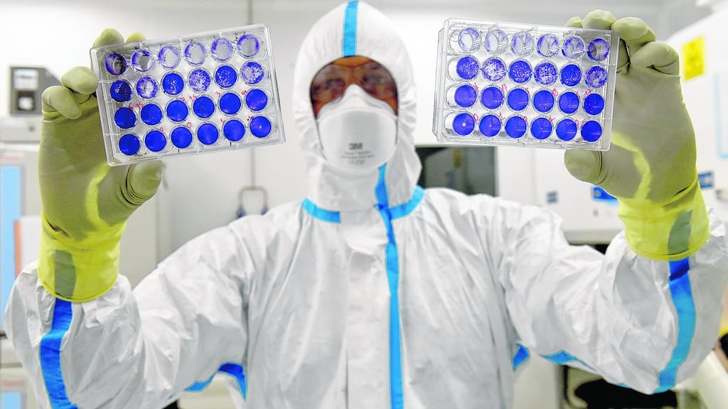 A Valneva engineer-virologist working on its vaccine candidate. Photograph: Jean-François Monier/AFP via Getty Images