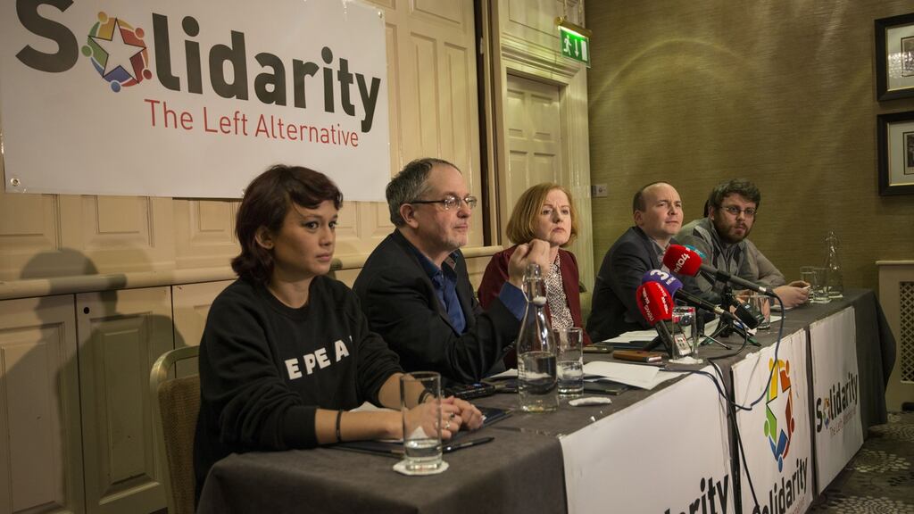 Mick Barry TD (second left), who saw his Cork North Central constituency vote by 64.02 per cent to 35.98 per cent for repeal, said that the result was a clear call for greater equality in Irish society. Photograph: Brenda Fitzsimons