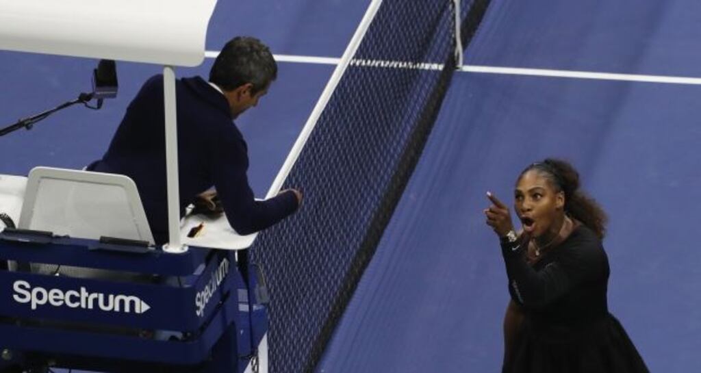 Serena Williams argues with umpire Carlos Ramos during her defeat to Naomi Osaka in the women’s singles finals at the US Open. Photograph: Jaime Lawson/Getty Images