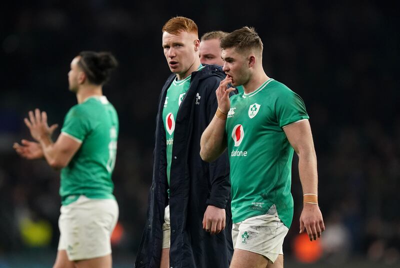 Ireland's Ciaran Frawley (left) and Jack Crowley. Photograph: Mike Egerton/PA Wire