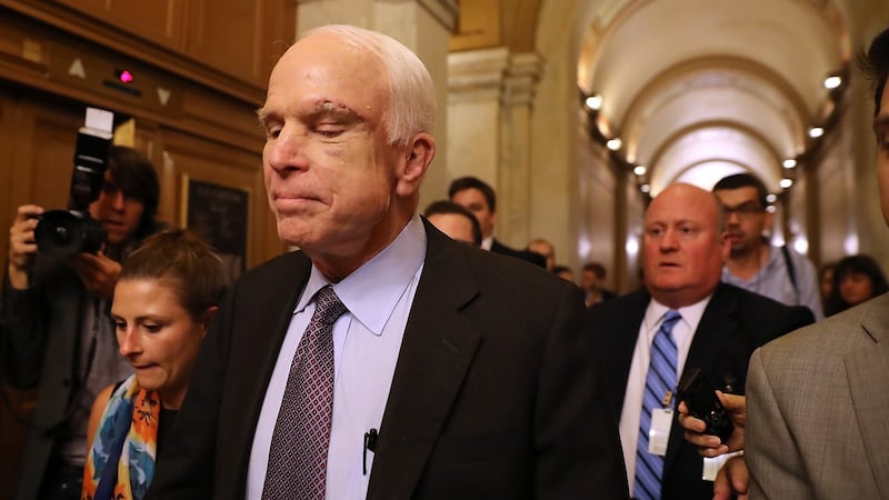 Senator John McCain after voting on the “skinny repeal” healthcare Bill. Photograph: Justin Sullivan/Getty Images