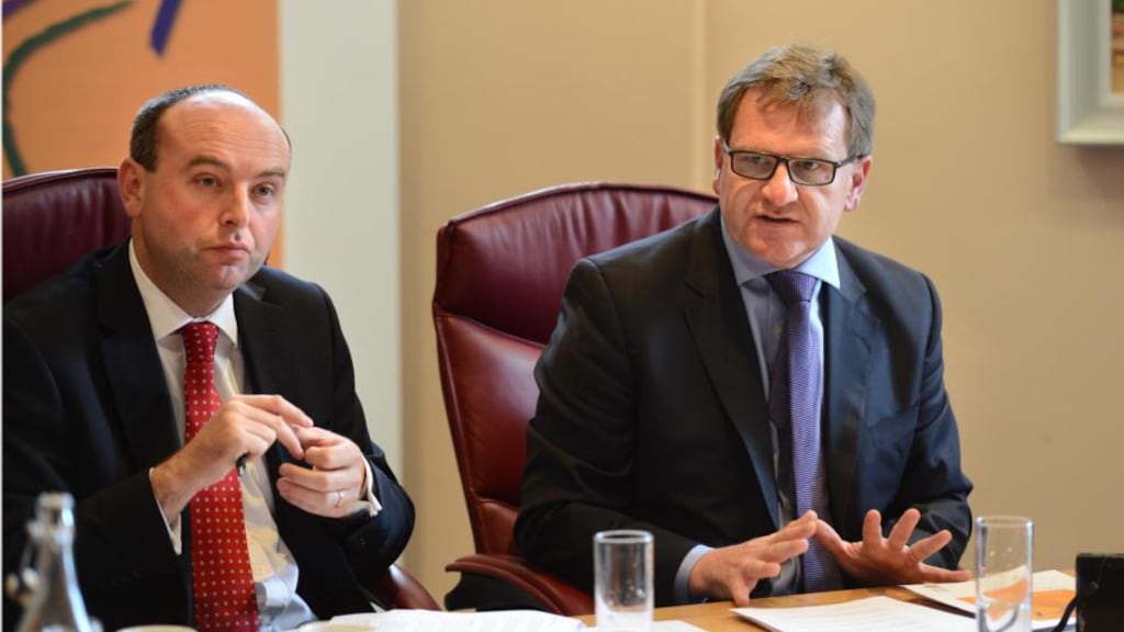 Ibec head of policy and chief economist Fergal O’Brien and chief executive Danny McCoy: despite economic growth, the employers’ group has warned that the Government still has limited room to manoeuvre on the fiscal front. Photograph: Dara Mac Dónaill/The Irish Times