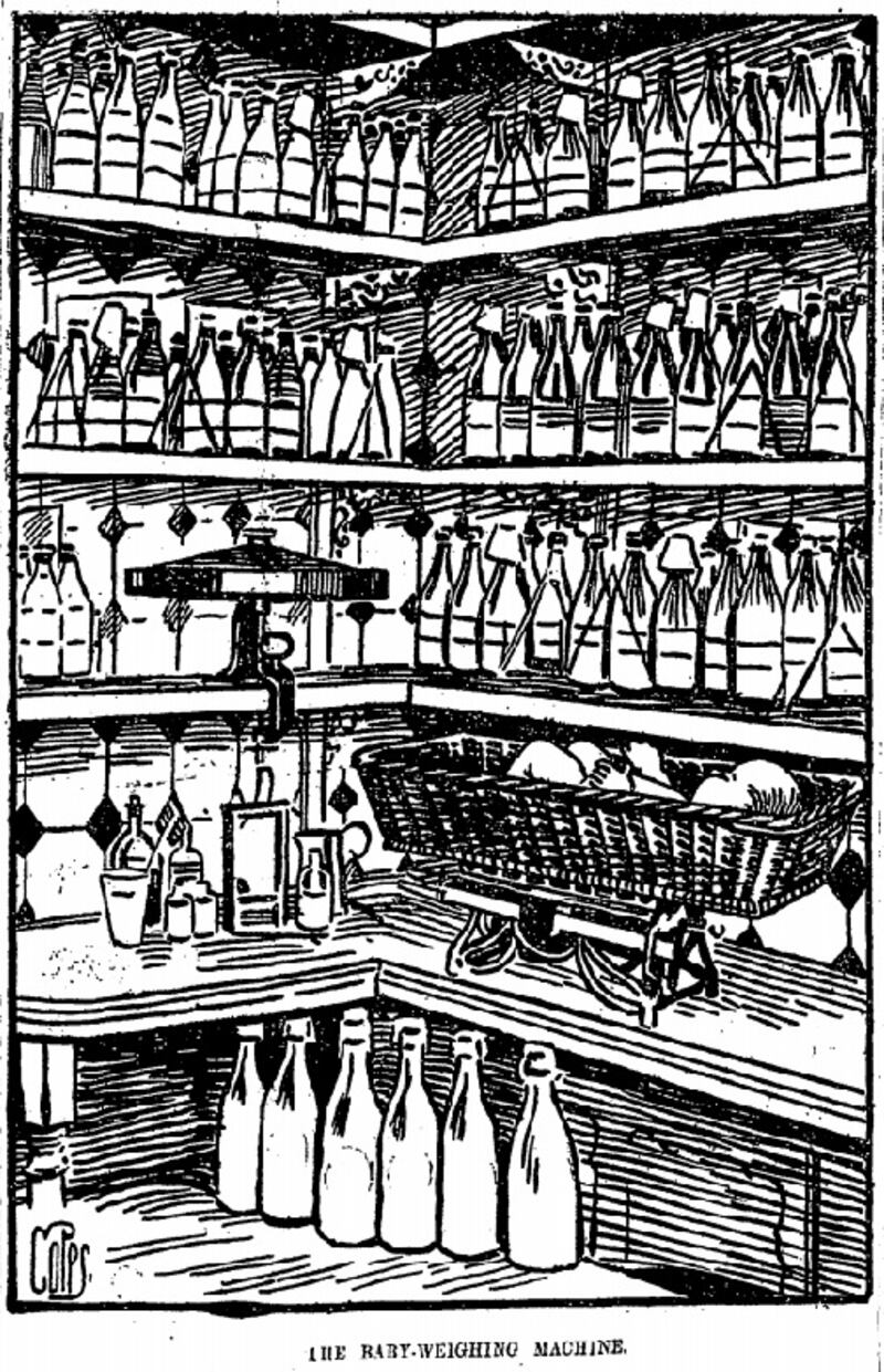 Illustration of a milk depot in The Weekly Irish Times in 1906.