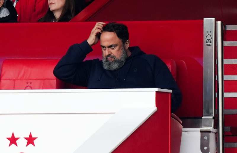 Nottingham Forest owner Evangelos Marinakis during the Premier League match against Chelsea at the City Ground. Photograph: Mike Egerton/PA Wire