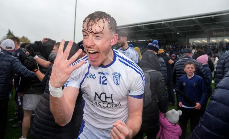 Paddy McDermott of Naas celebrates winning Kildare championship. Photograph: James Lawlor/Inpho