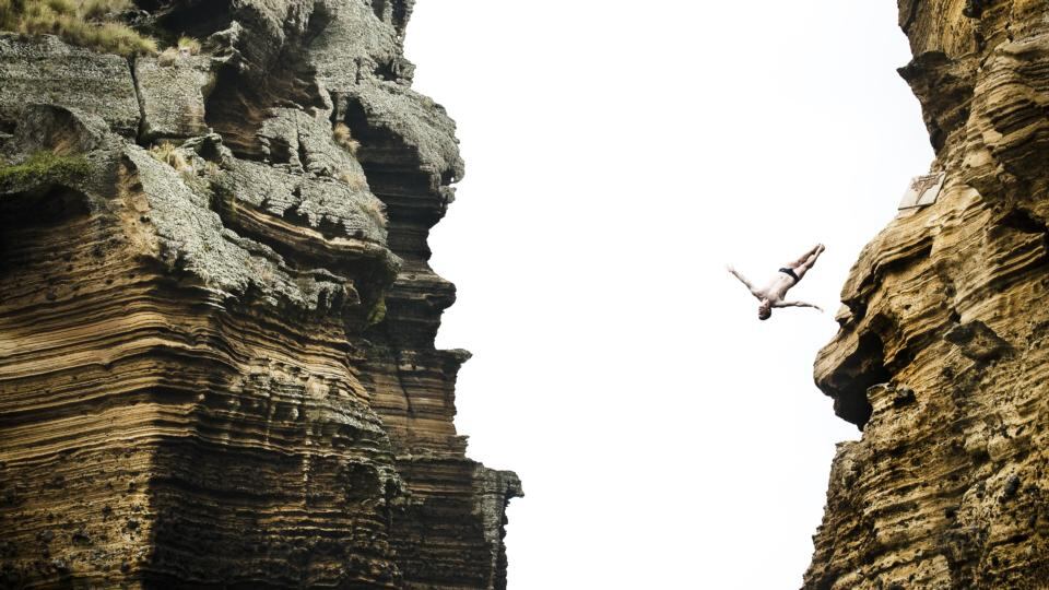 Steven LoBue of the US dives from the 27.5 metre rock during the third stop of the Red Bull Cliff Diving World Series