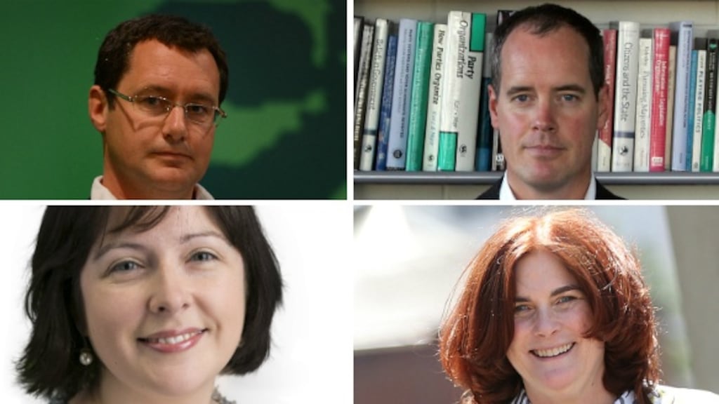 Clockwise from top left: Dr Eoin O’Malley of DCU, Prof David Farrell of UCD, DCU’s Dr Jane Suiter and Dr Theresa Reidy of UCC intend to publish their Oireachtas reform audit during the general election campaign. Photographs: Irish Times/Tomas Tyner/UCC/Maxwells