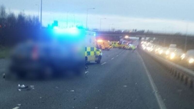 The crash scene on the N7. Photograph: Dublin Fire Brigade Twitter account