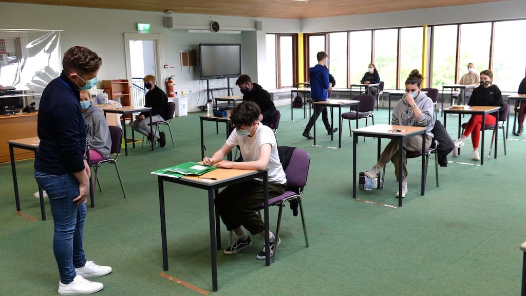 Leaving Cert students prepare for their first exam, English, at Sutton Park School in Dublin on June 9th. Photograph: Dara Mac Dónaill/The Irish Times