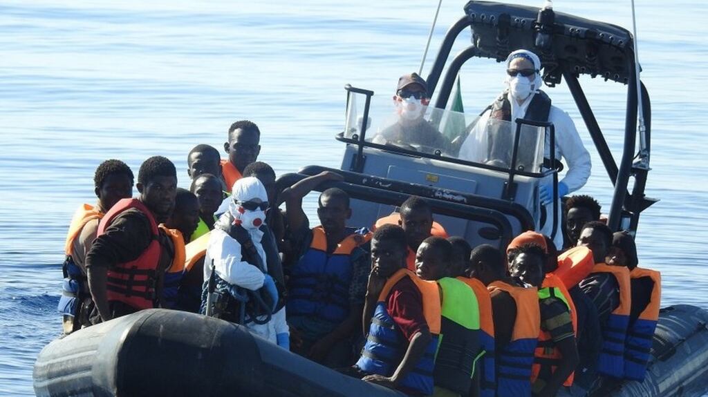 A rib from the Irish naval vessel LÉ James Joyce rescuing migrants from the Mediterranean. Photograph: Irish Defence Forces via Flickr