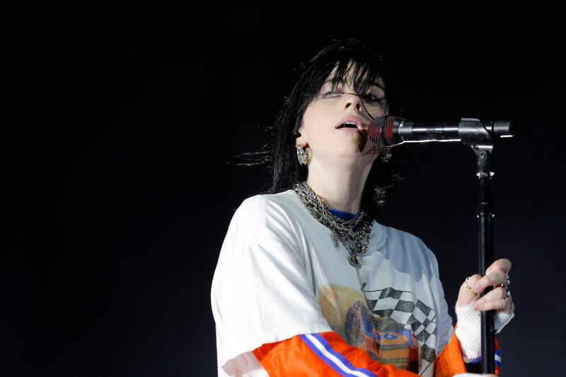 Billie Eilish on stage at the Lollapalooza 2023 music festival in Santiago, in March. Photograph: javier Torrres/AFP via Getty Images