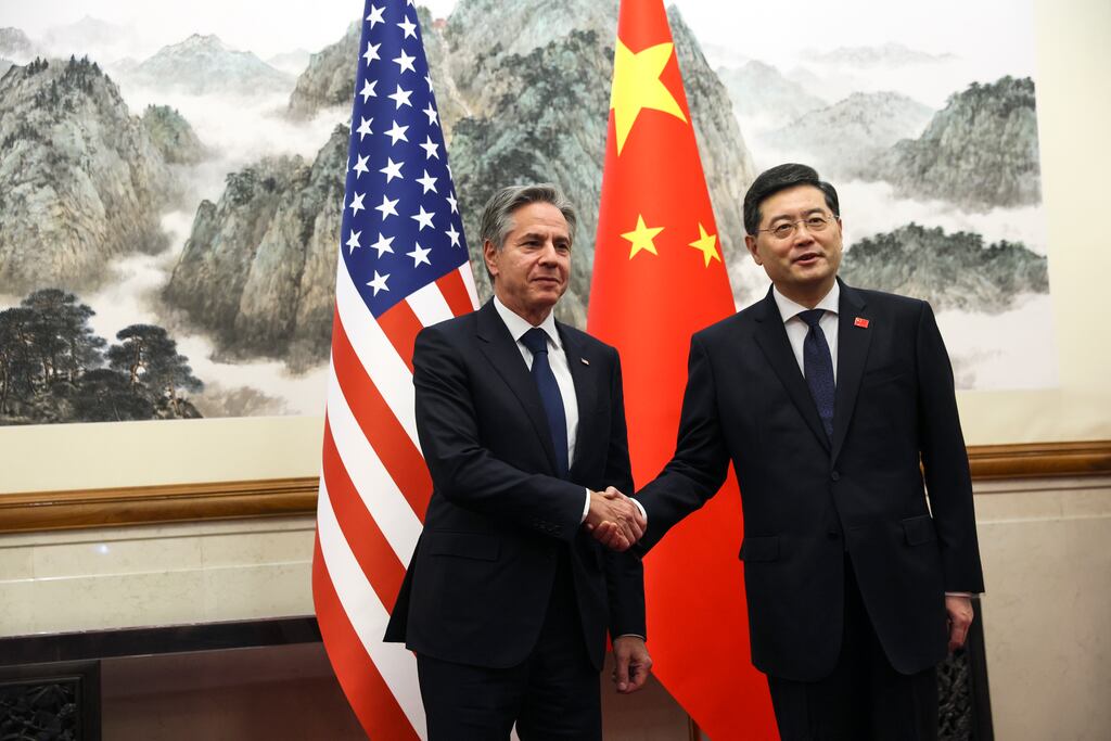US secretary of state Antony Blinken has met his Chinese counterpart, Qin Gang, in Beijing at the start of a two-day visit. Photograph: Leah Millis/Pool/AP