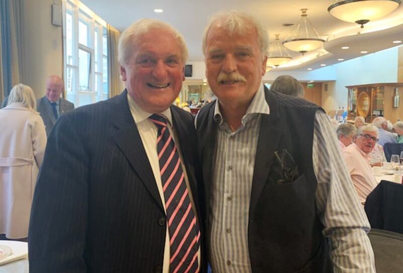 Bertie Ahern and Finian McGrath in the Members' Restaurant in Leinster House in March 2022