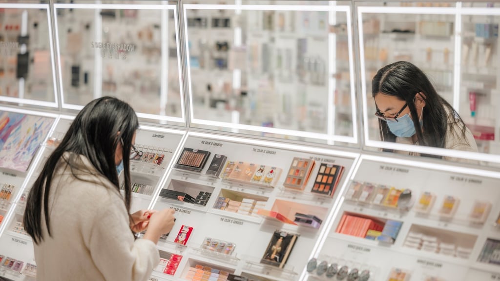 A woman stands in a shop in Shanghai, on Singles Day, known in China as ‘11.11’, and considered the day of most online shopping in the world. Photograph: Alex Plavesvski/EPA