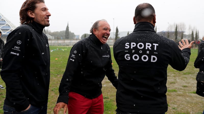 Laureus Academy Member Cafu and Hugo Porta during the Sport for Good Play International Project Visit at Allianz Riviera Stadium on February 26th, 2018, in Nice, France. Photograph: Boris Streubel/Getty Images for Laureus