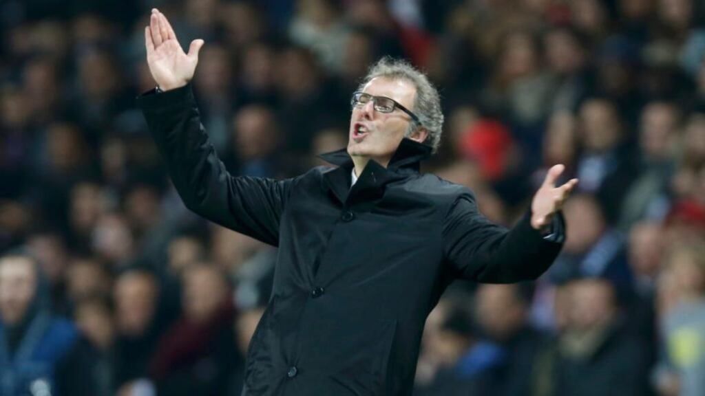 Paris St Germain’s coach Laurent Blanc: “I don’t know if she’s going to win the prize, we’ll see. But her goal is very beautiful.” Photograph: Charles Platiau/Reuters