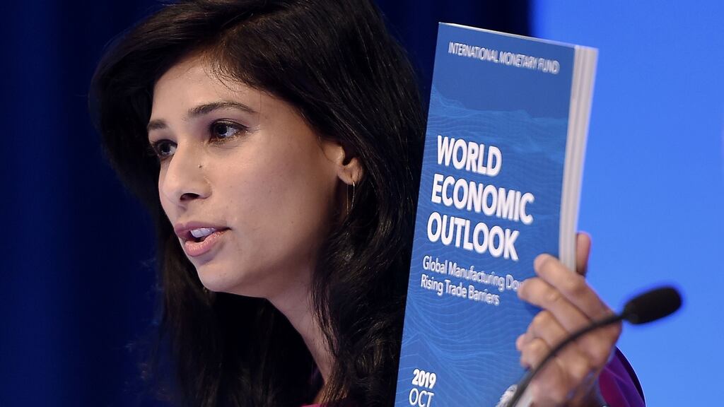 IMF chief economist Gita Gopinath cited a striking divergence of financial markets from the real economy
