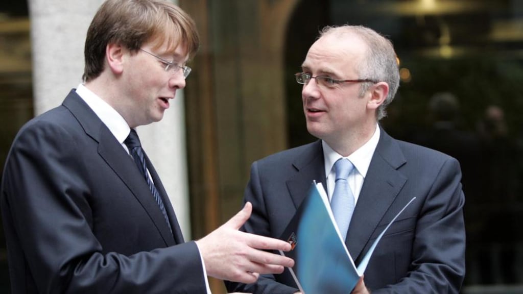 Matt Moran (left) and David Drumm, former chief finance office and chief executive of Anglo Irish Bank, pictured in 2006. Photograph: Eric Luke/Irish Times