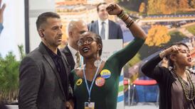 US defence of its climate approach draws protesters’ guffaws