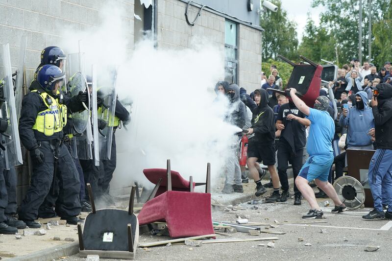 Trouble flares during an anti-immigration protest outside the Holiday Inn Express in Rotherham, south Yorkshire, Sunday, August 4th. Photograph: Danny Lawson/PA Wire