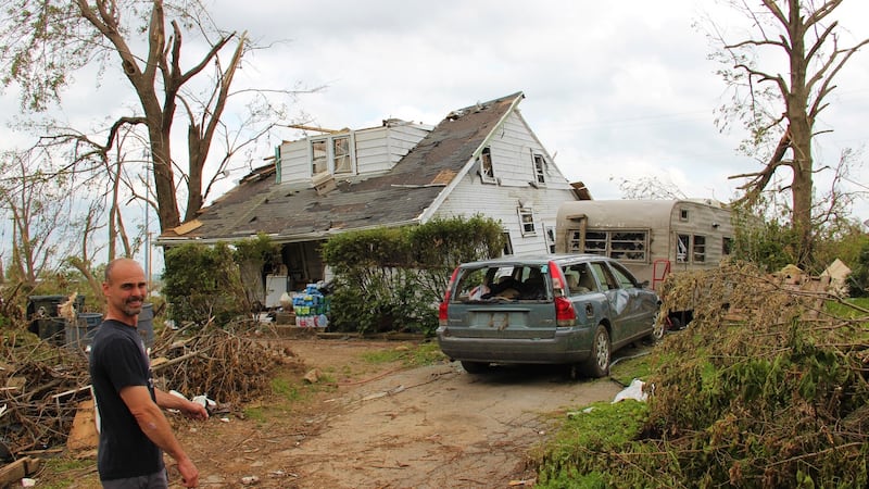 This home on Maplegrove avenue in Dayton, Ohio, was lifted clear off its foundations and moved 10m to the side during the Memorial Day tornado. Photograph: Stephen Starr