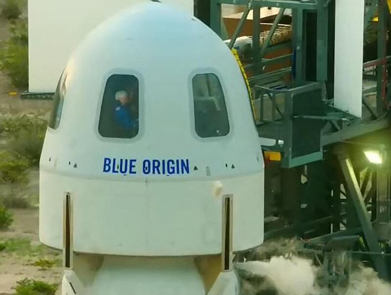 New Shepard: Blue Origin’s launch vehicle in Texas in July. Photograph: Blue Origin/AFP via Getty