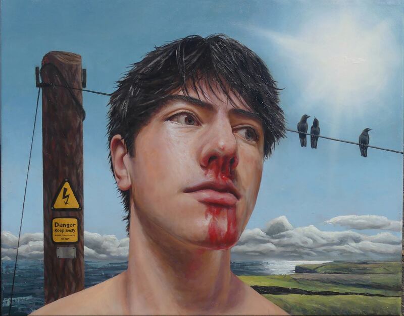 Ross McHale (Kildare), Ravens’ Reflection, oil on canvas & printed poem