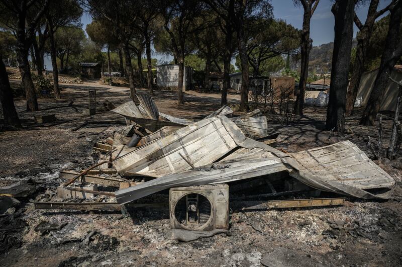 Wildfire damage at a campsite near Bizanet, southern France, on Monday. Photograph: Ed Jones/AFP/Getty