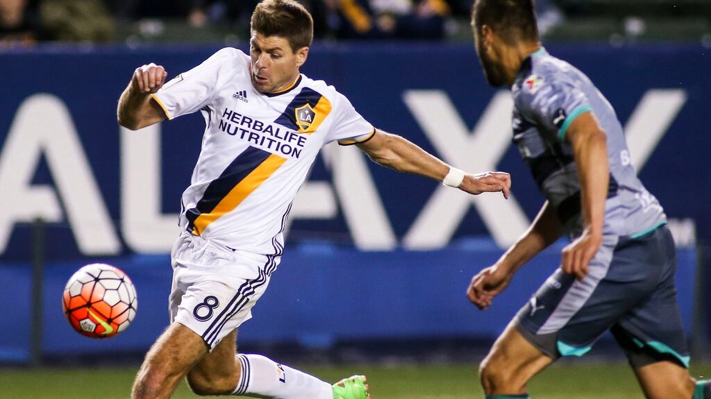 Los Angeles Galaxy midfielder Steven Gerrard during the second half of a CONCACAF Champions League soccer quarterfinal last week. Photograph: Ringo H.W. Chiu/AP