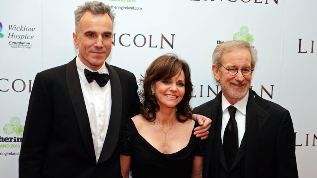 Actors Daniel Day-Lewis (left) and Sally Field with film director Steven Spielberg at the Irish premiere of Lincoln. Photograph: Eric Luke