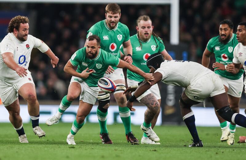 Ireland’s Jamison Gibson-Park and Maro Itoje of England during last year's clash at Twickenham. Photograph: Andrew Fosker/Inpho