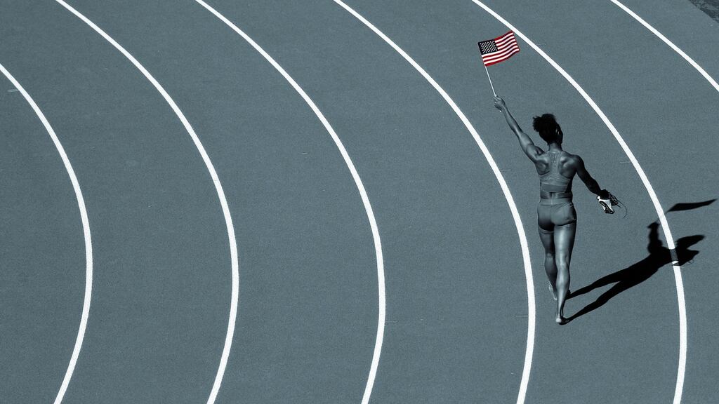 Tianna Bartoletta in action at the 2016 US Olympic trials at Hayward Field in Eugene, Oregon. Photograph: Patrick Smith/Getty Images