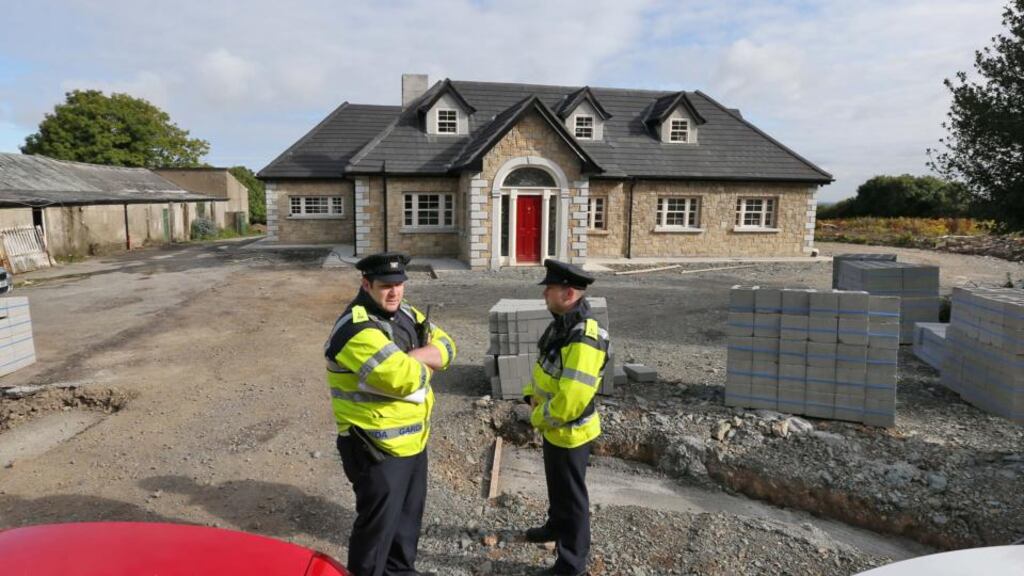 Gardai at the scene this morning of a shooting in Saggart, west Dublin, last night. A man in his forties was injured in the incident and later died in hospital. Photograph: Collins
