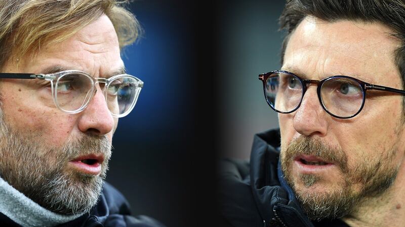 Jurgen Klopp and Roma boss Eusebio Di Francesco go head to head in the Champions League last four. Photograph: Francesco Pecoraro/Getty Images