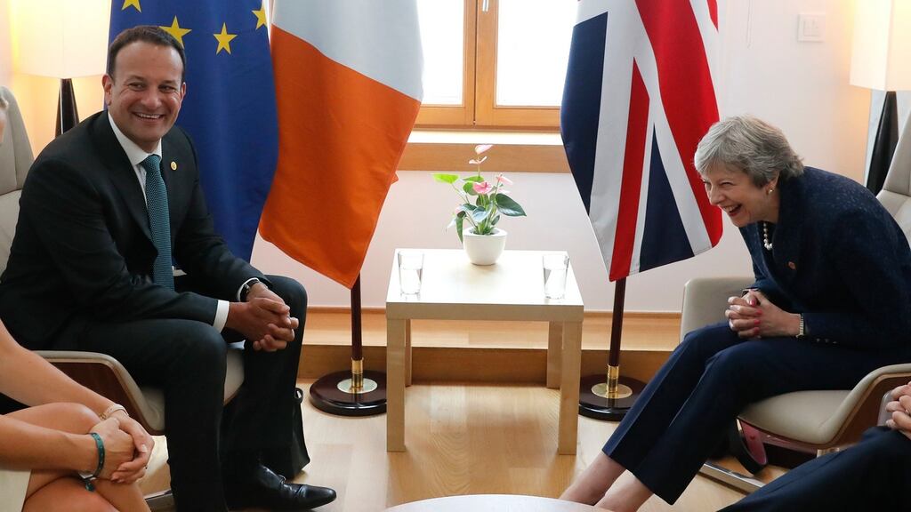 Taoiseach Leo Varadkar and British prime minister Theresa May on the sidelines of an EU summit in Brussels last month. Photograph: Yves Herman/AP