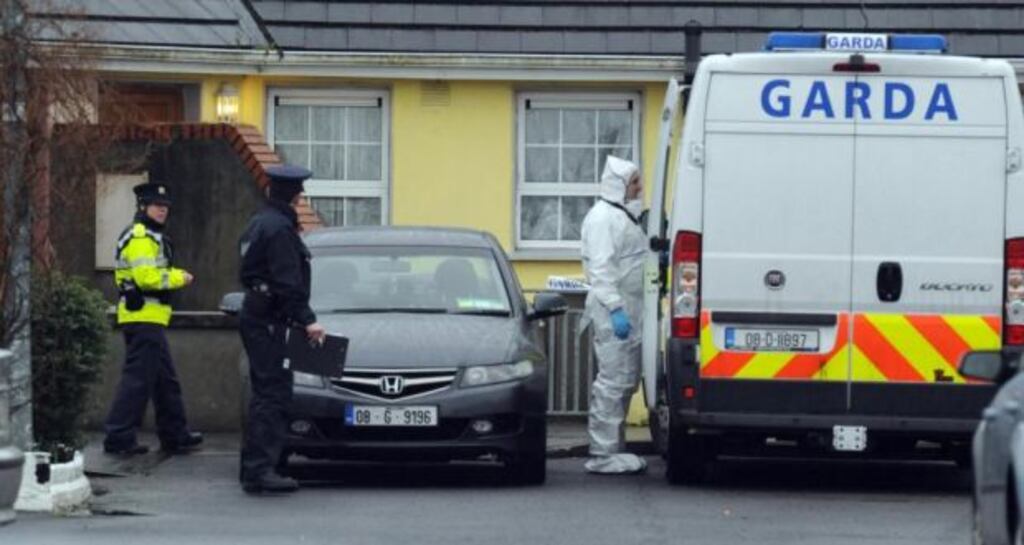Gardaí at the house in Sister Senan Court, Edenderry, Co Offaly, where the body of Thomas ‘Toddy’ Dooley was discovered. Photograph: James Flynn/APX