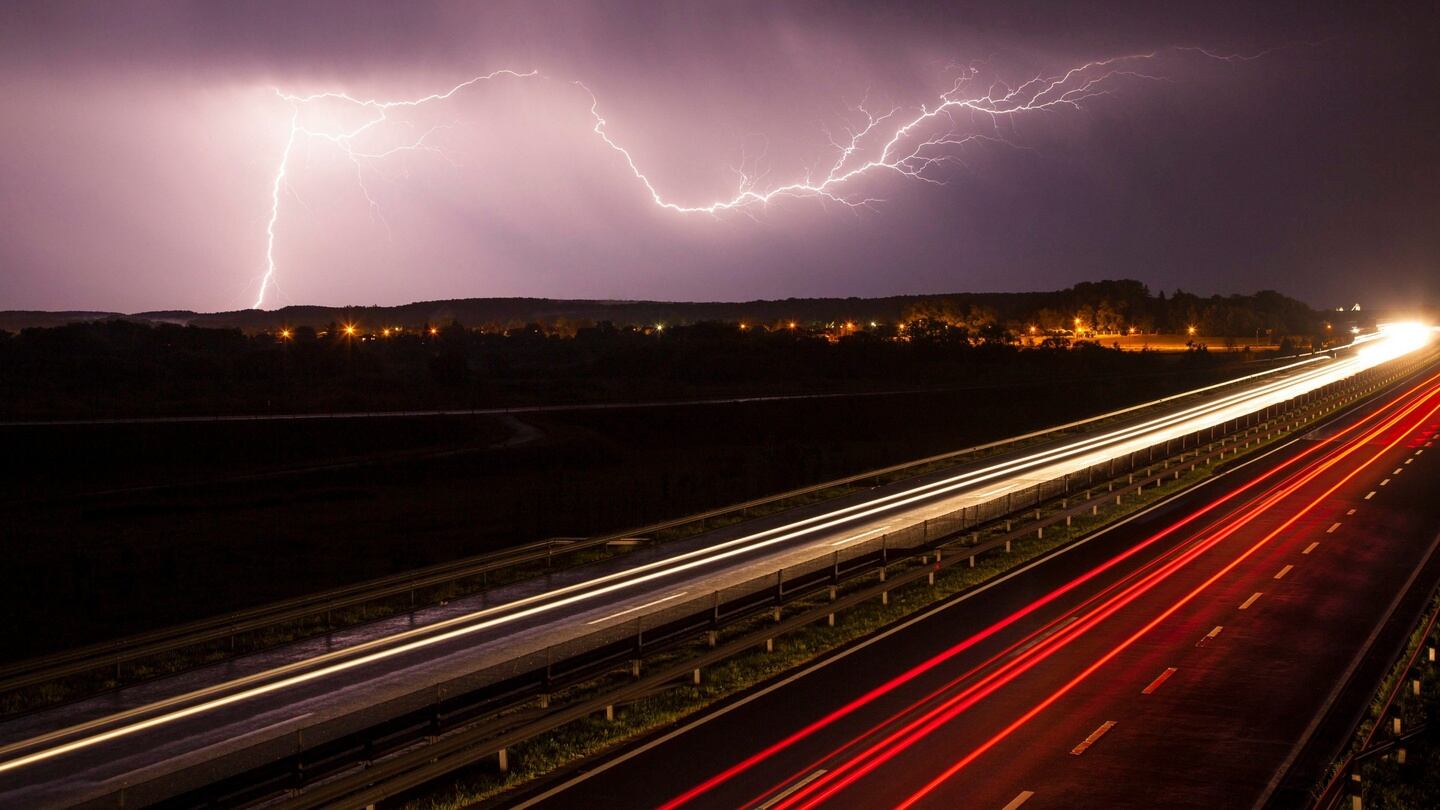 A picture taken with a long exposure  shows lightning striking over the town of Nagykanizsa, 200 kms southwest of Budapest. Photograph: AFP