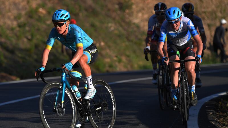 Dan Martin of Team Israel Start-Up Nation (right) in action during stage four of the Volta ao Algarve 2020 from Albufeira to Alto do Malhão-Loulé. Photograph: Tim de Waele/Getty Images