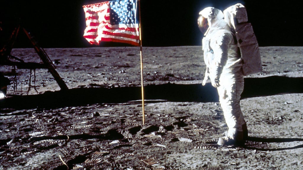 Buzz Aldrin on the moon during the Apollo 11 mission: the astronaut had to withdraw from giving the opening lecture at Cork due to medical reasons. Photograph: NASA/Liaison