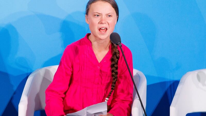 Greta Thunberg makes an emotional address at the UN. Photograph: EPA/Justin Lane