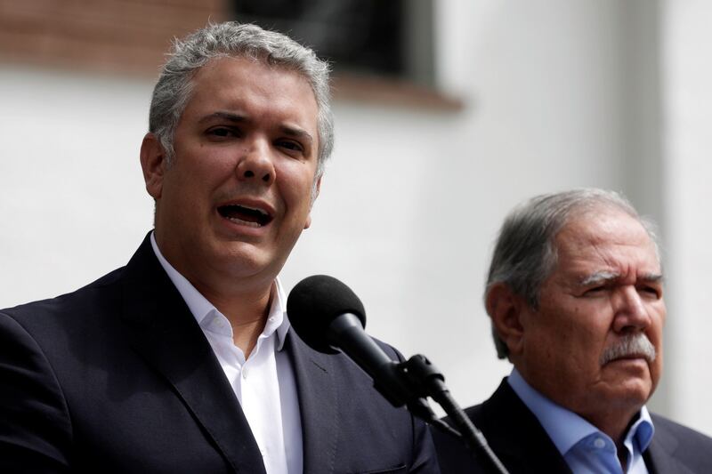 Colombia’s President Iván Duque addresses the media during a news conference, in Bogotá, Colombia January 17, 2019. Photograph: Reuters/Luisa Gonzalez
