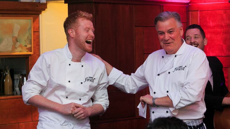 Chefs Mark Moriarty and Derry Clarke at the launch of the Banquet at Electric Picnic in aid of Temple Street and Pieta House at Clarke’s l’Ecrivain restaurant, Dublin. Photograph: Gareth Chaney/Collins
