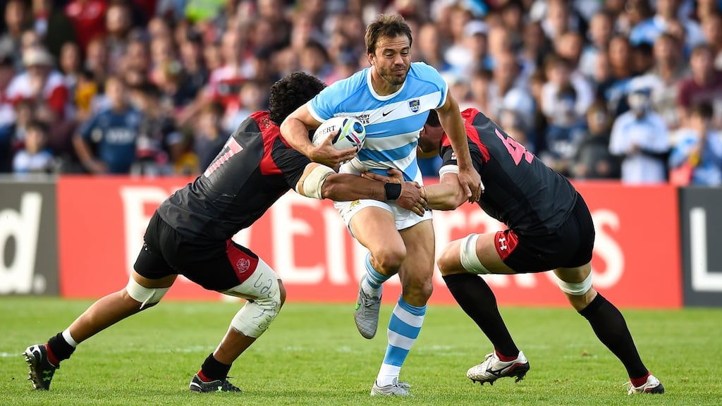 Argentina’s Juan Martin Hernandez in action against Georgia. Photograph: Dylan Martinez/Reuters